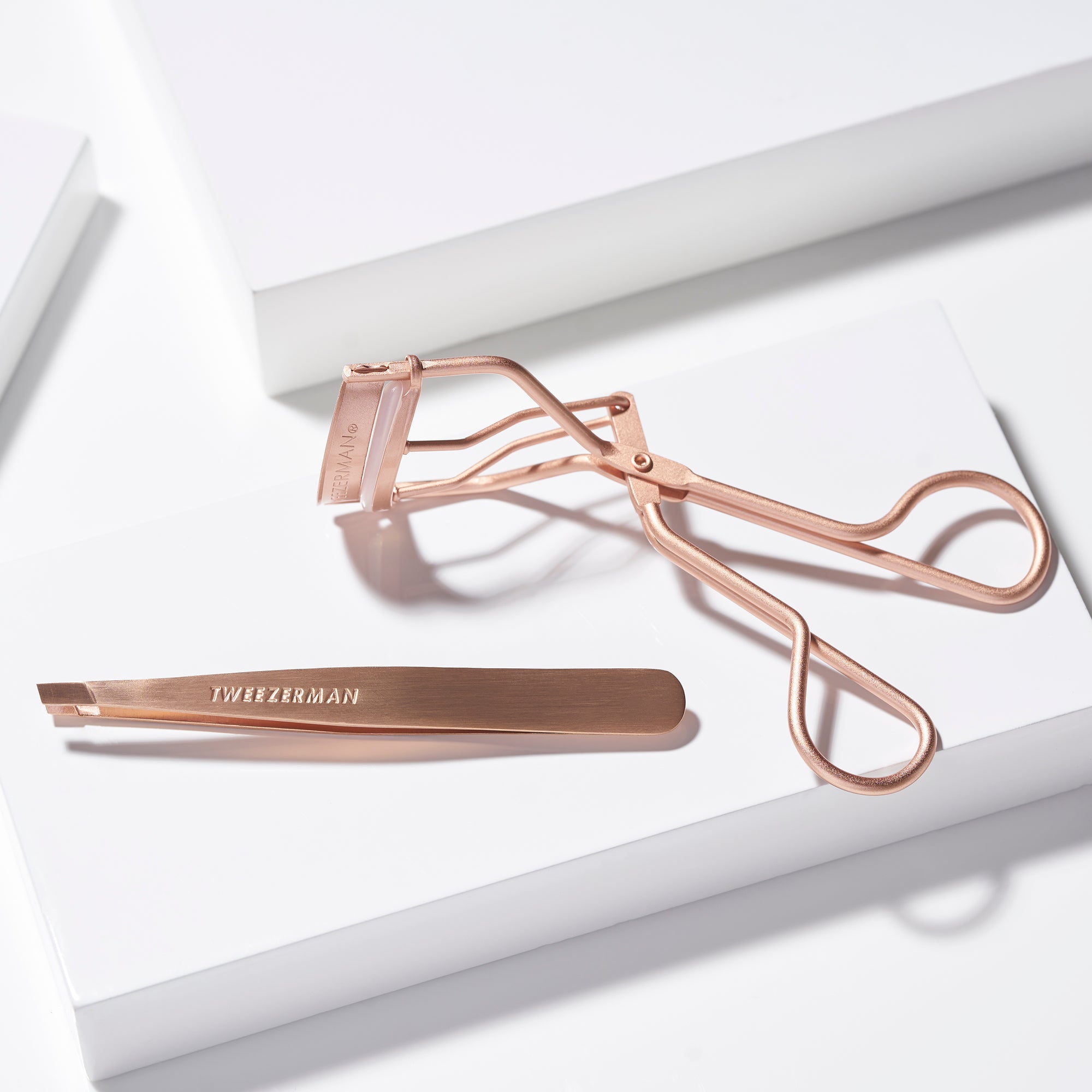 Rose Gold Slant Tweezer and Eyelash Curler