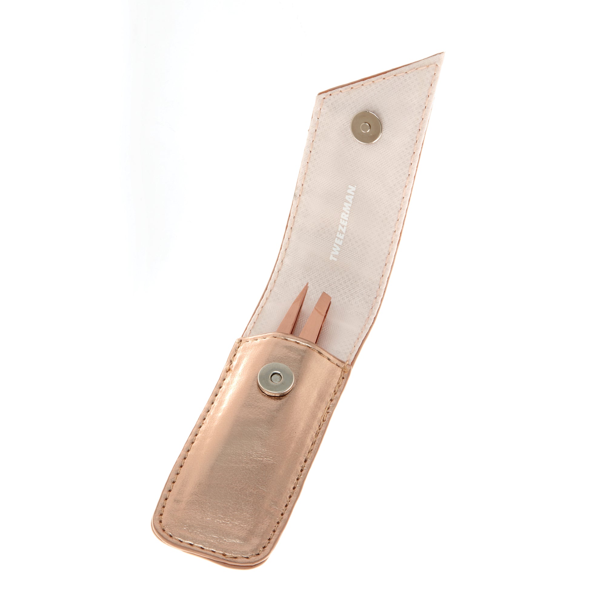 Petite Rose Gold Slant Tweezer and Point Tweezer in Rose Gold Case