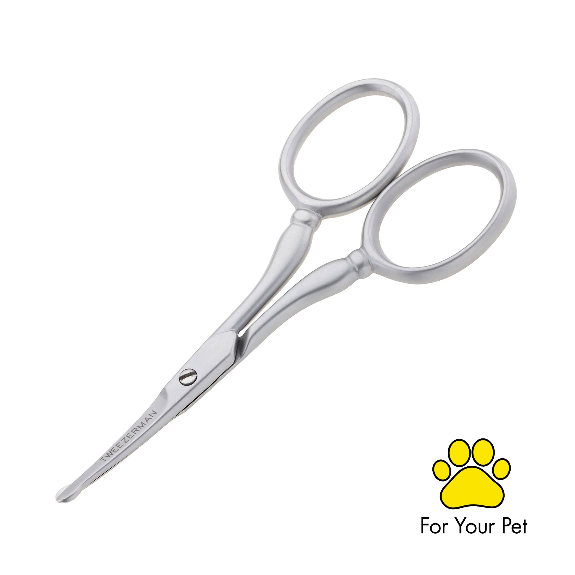 Close up of stainless steel rounded tip blades of Pet Safety Tip Trimming Scissors