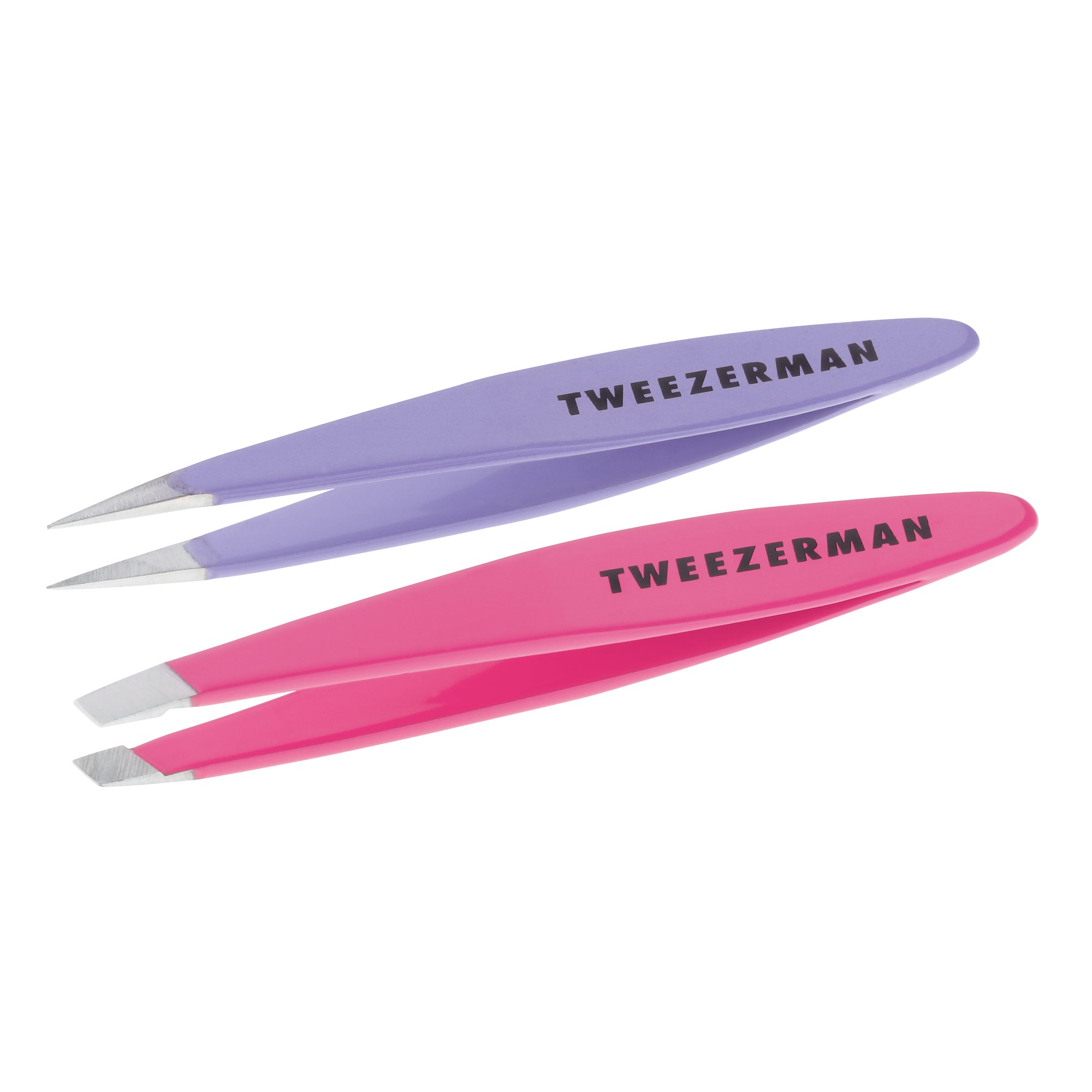 Mini Oval Purple Point Tweezer and Mini Oval Pink Slant Tweezer