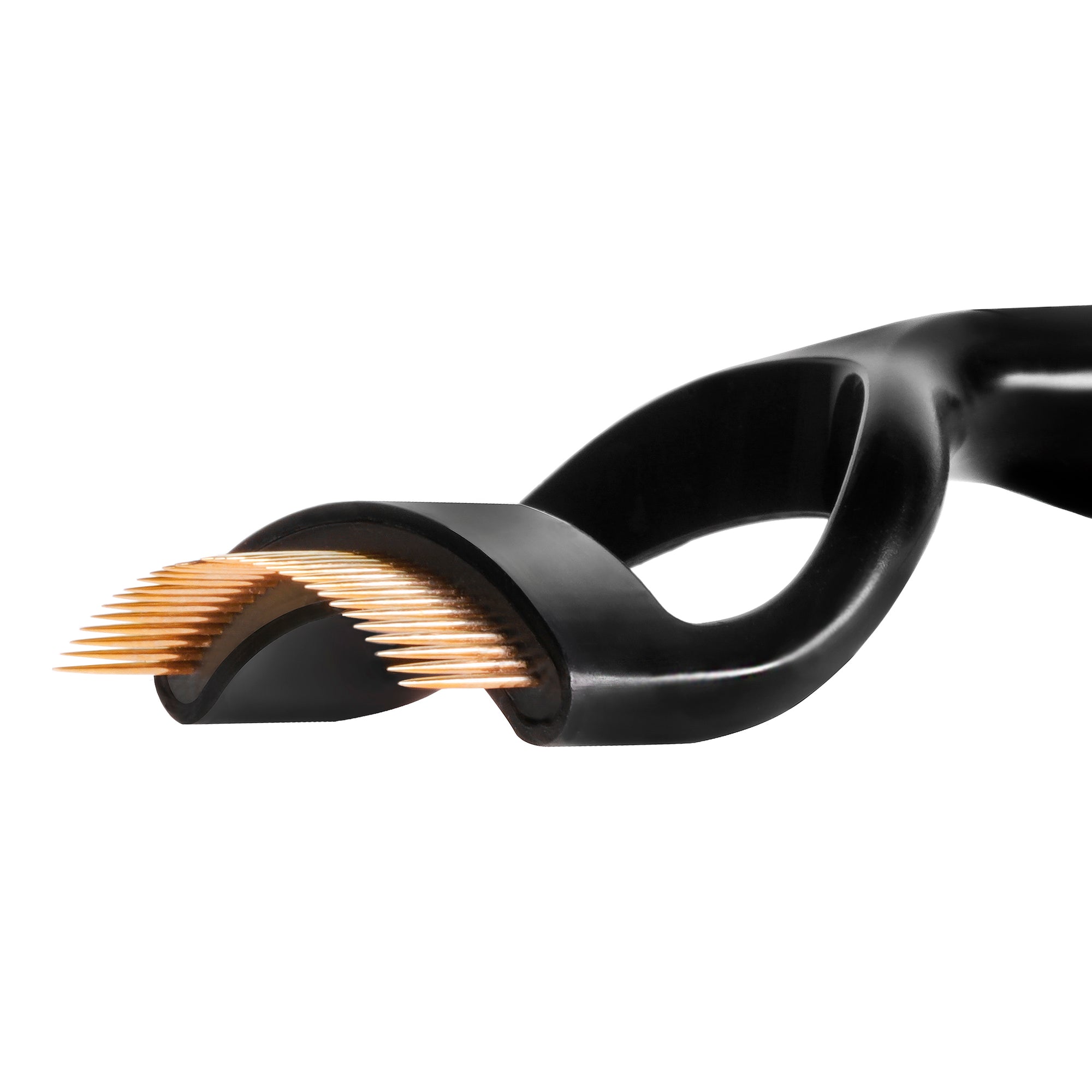 Finely spaced, gold-plated teeth glide