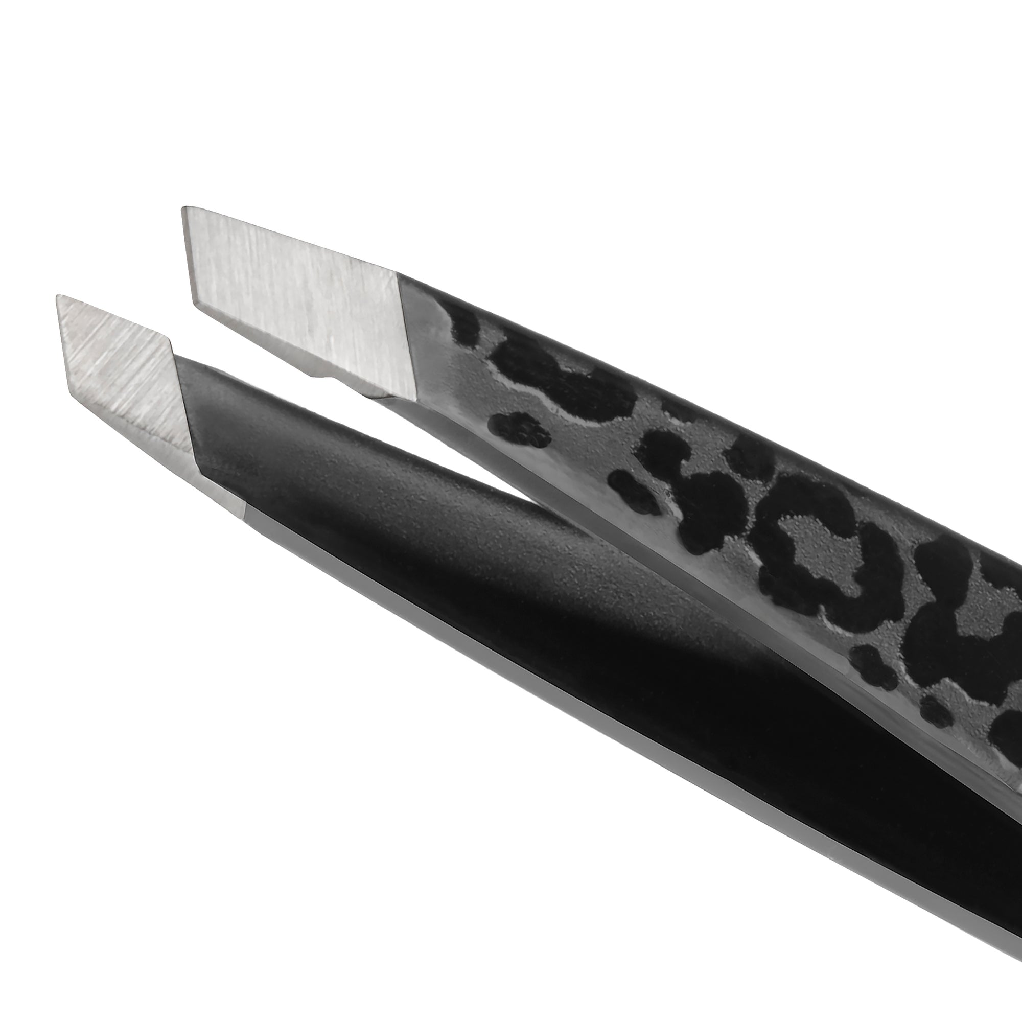 Stainless Steel Tip on Black Leopard Mini Slant Tweezer