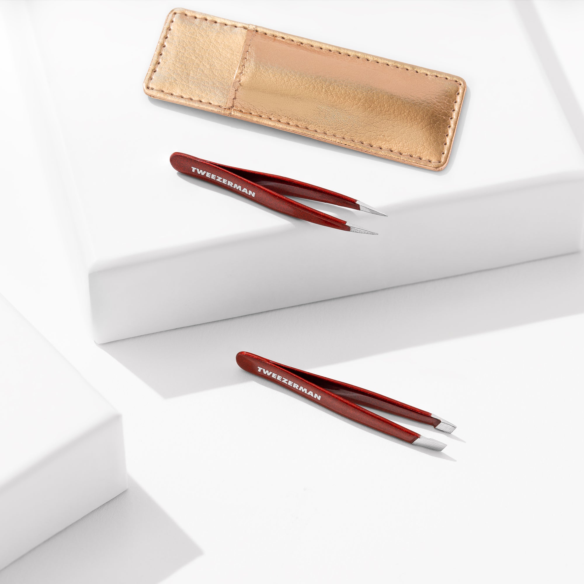Vintage Rose Mini Tweezer Set with gold-colored case