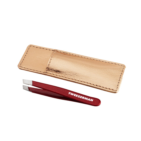 Vintage Rose Mini Slant Tweezer with gold-colored case