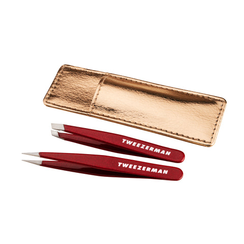 Vintage Rose Mini Tweezer Set with gold-colored case