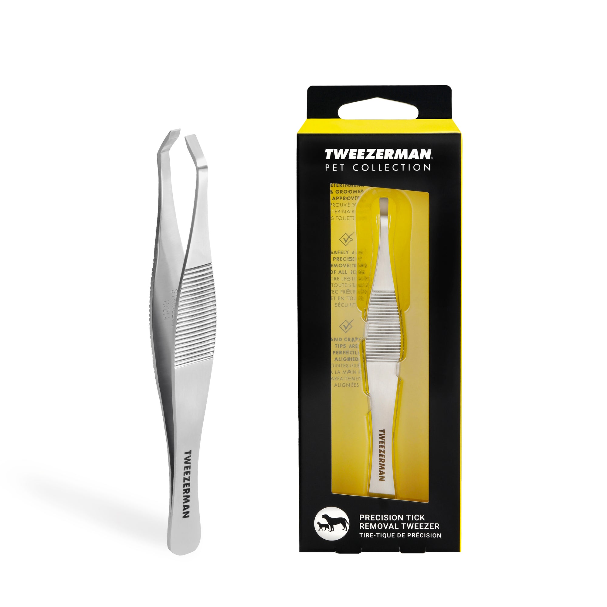 Stainless steel Tick Removal Tweezer with textured design grip