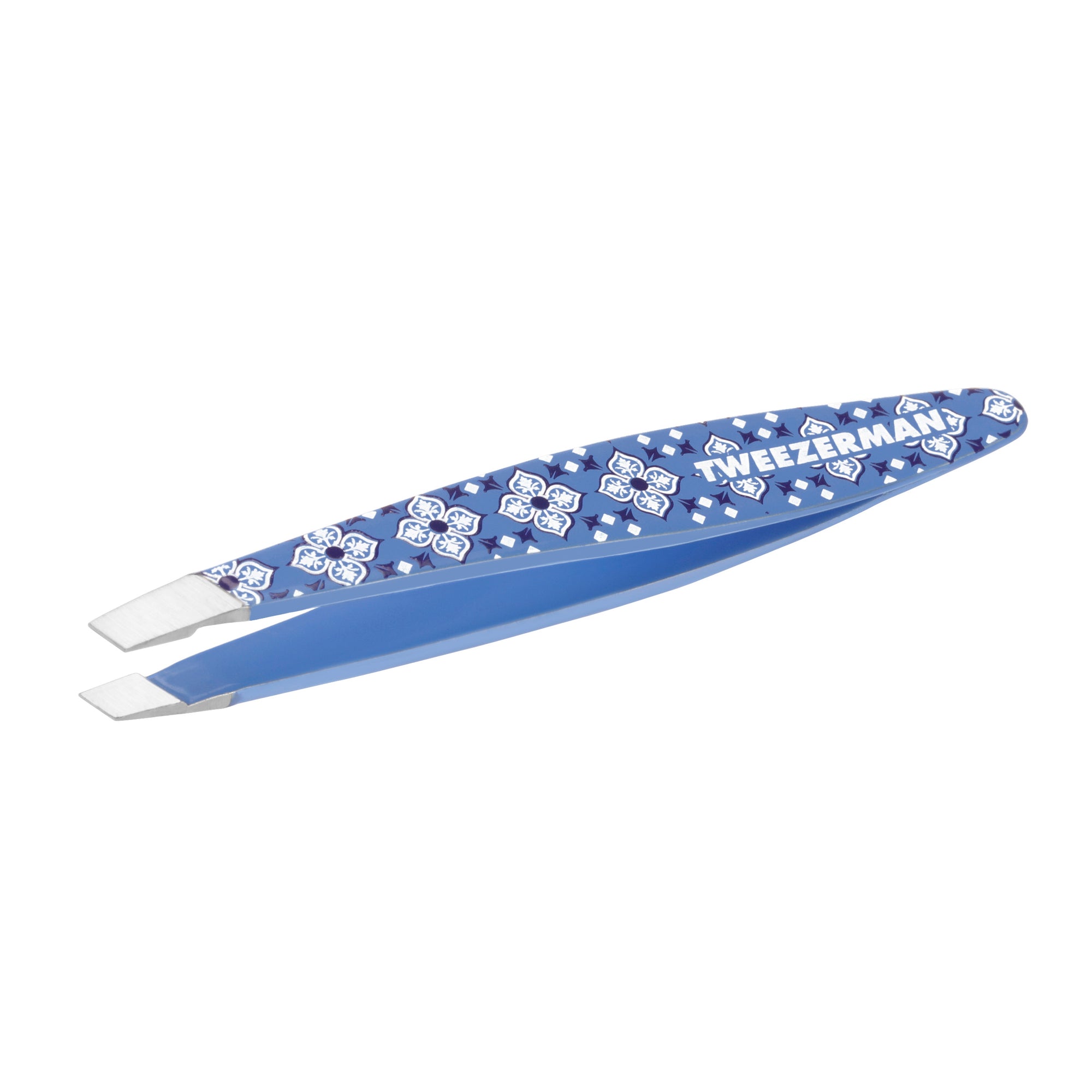 Mini Slant Tweezer with Blue and White Pattern