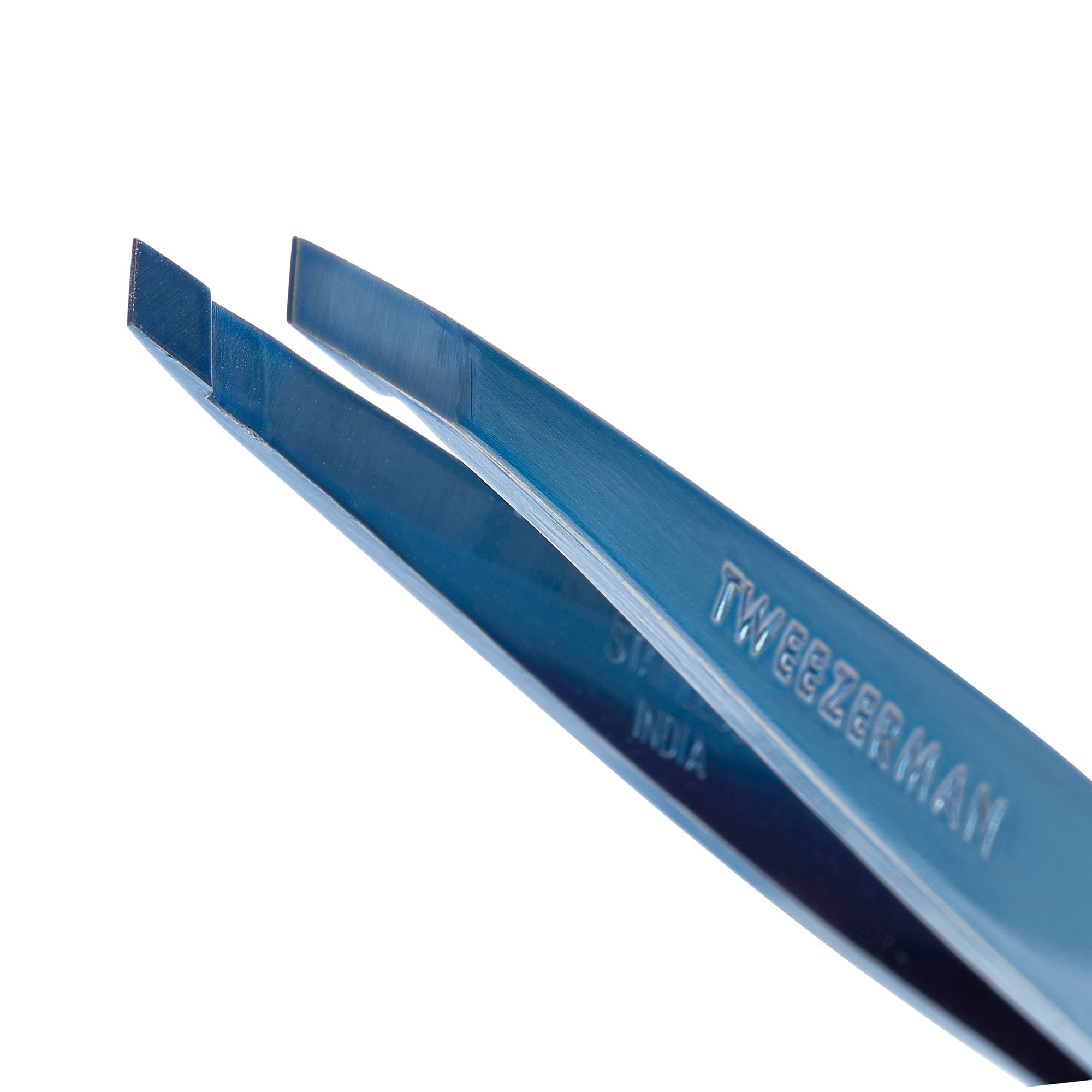 Stainless Steel Tip of Metallic Blue Slant Tweezer