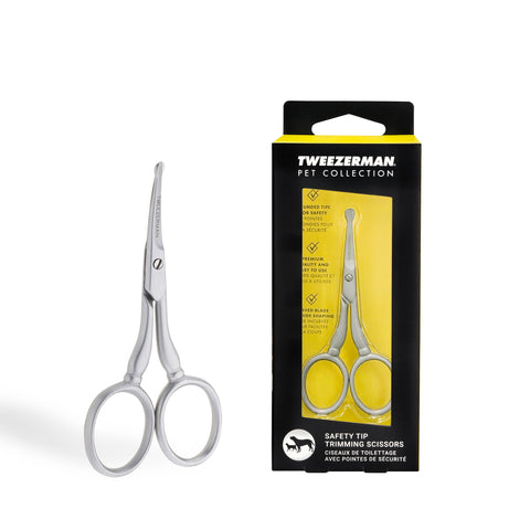Stainless steel rounded tip Pet Safety Tip Trimming Scissors eligable for the tweezerman sharpening program. 
