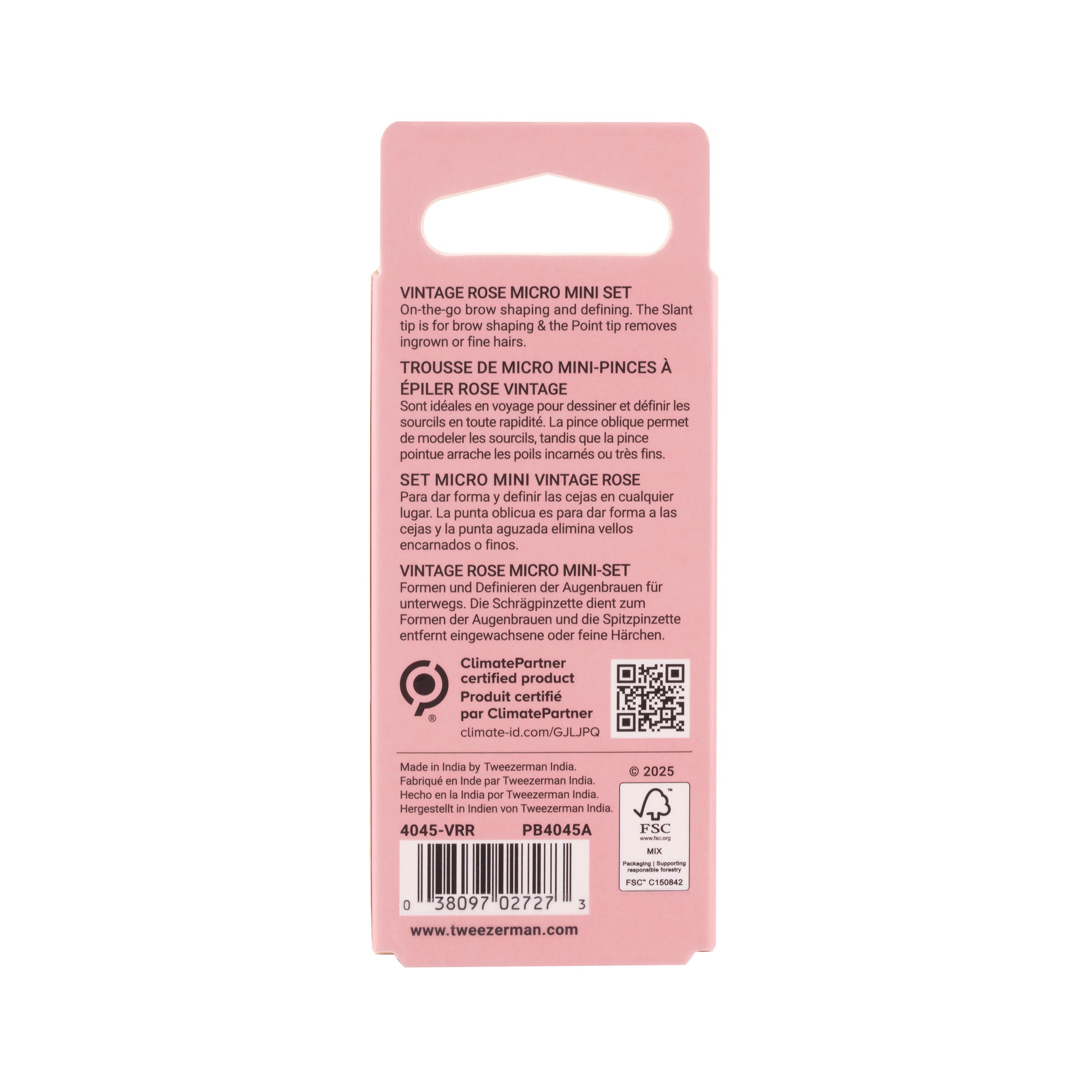 Back of packaging for Vintage Rose Micro Mini Tweezer Set